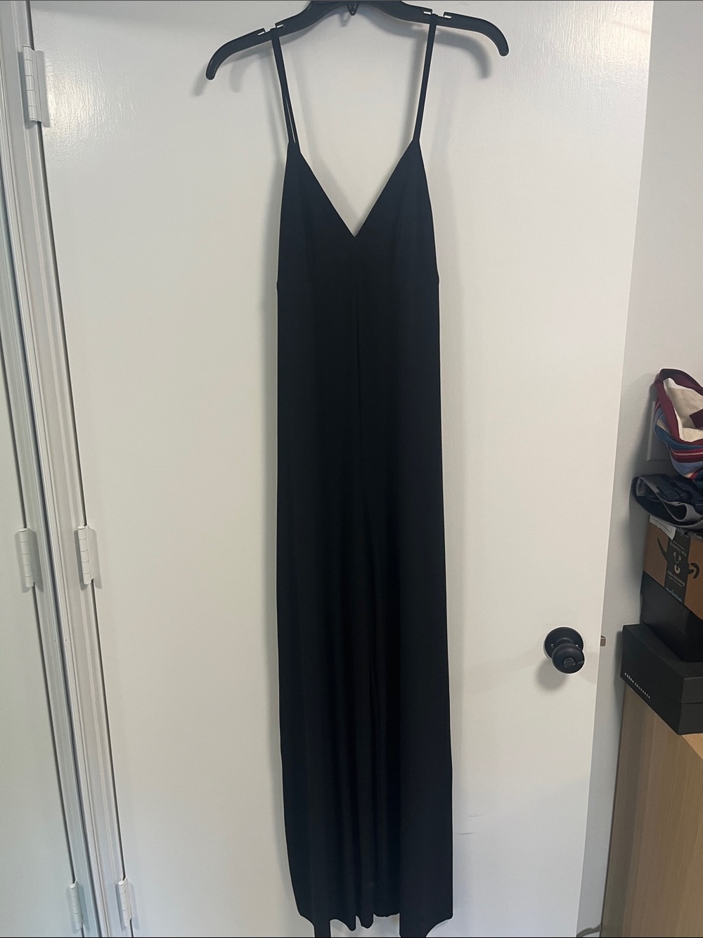 Norma Kamali Black V-Neck Spaghetti-Strap Pant jumpsuit Sz S
